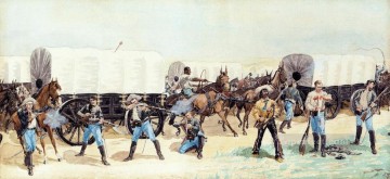 Frederic Remington Painting - Attack on the Supply Train Old American West Frederic Remington
